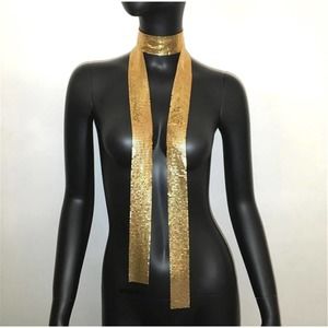 Gold Mesh Scarf Necklace Neck Wrap 60" D05